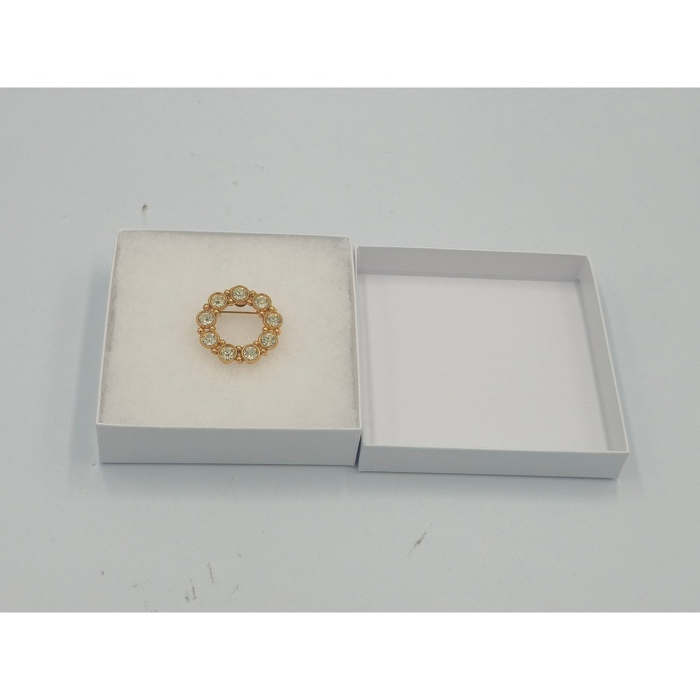 Vintage Gold Tone Clear Rhinestone Circle Wreath Brooch Pin Sparkly Classic